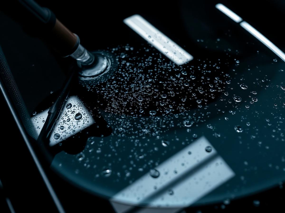 Automotive glass coating treatment on a windscreen