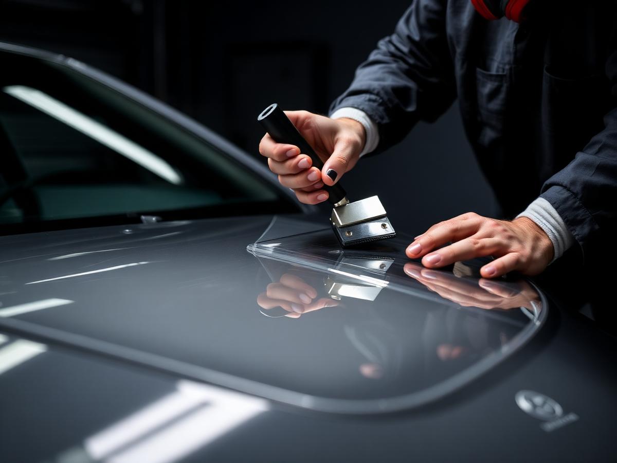Paint protection film installation on a car hood