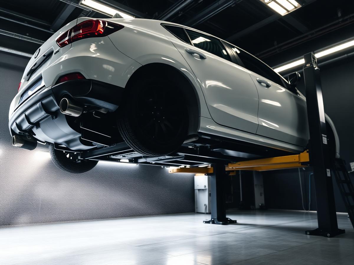 Vehicle underbody undercoating in a professional workshop